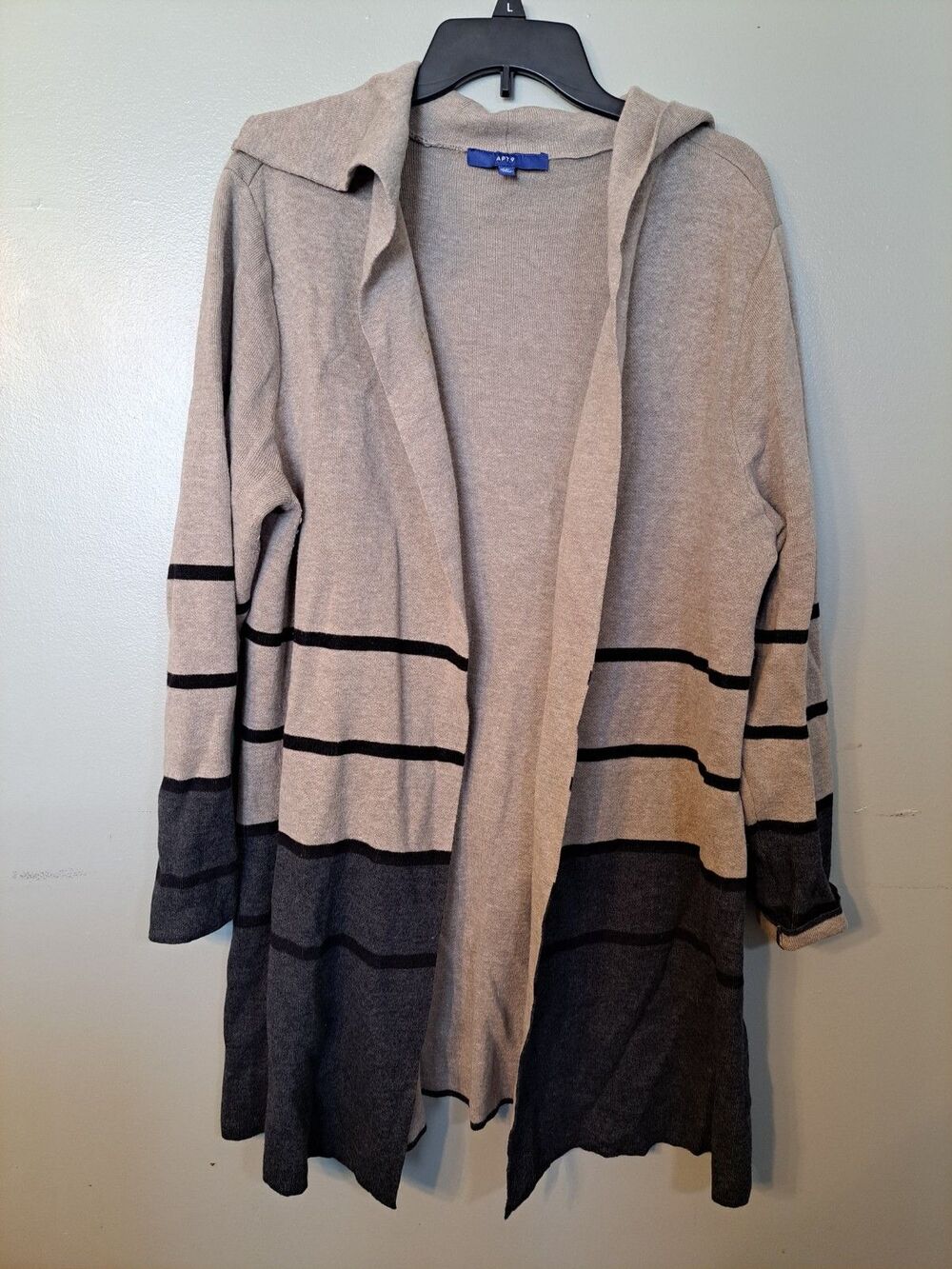 Womens Apt 9 Knit Open Cardigan Sweater Black Cream Size XXL 2XL Plus Long